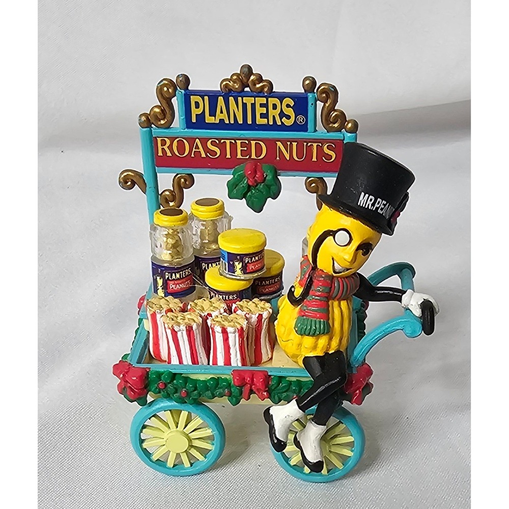 VTG 1995 Planters Mr Peanut Figurine 3" Enesco Holiday Nut Cart Mascot